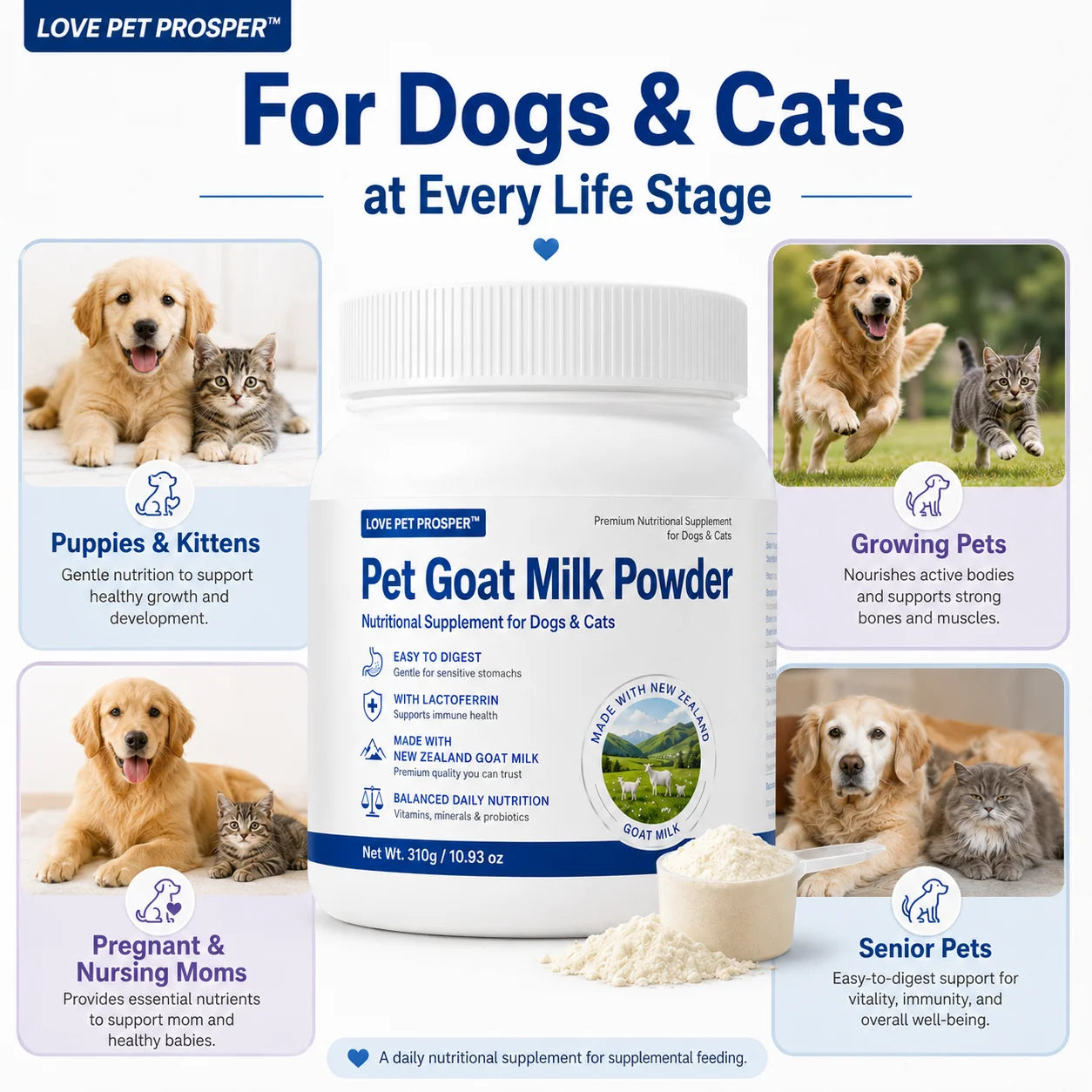 Pet Goat Milk Powder Nutritional Supplement for Dogs - Cats